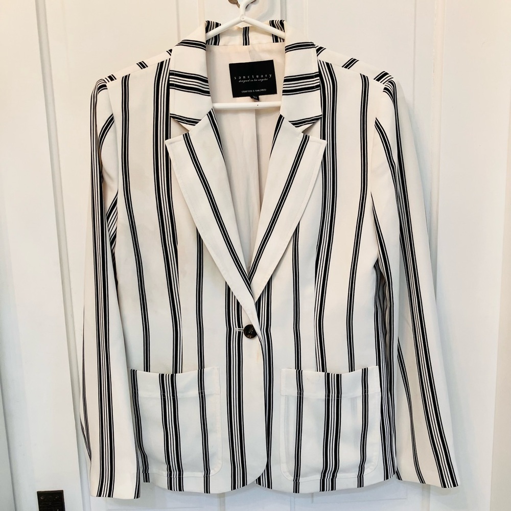 Sanctuary White Blazer with Navy Stripe Detail XS